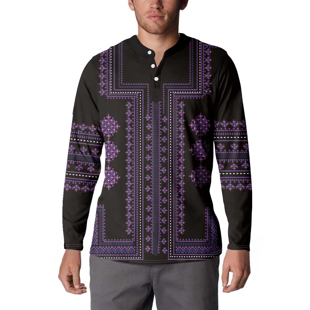 Bulgaria Traditional Pattern Purple Button Sweatshirt Balkan Culture - Wonder Print Shop