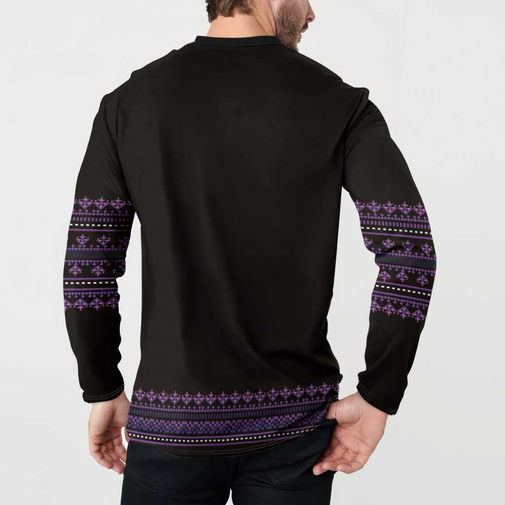 Bulgaria Traditional Pattern Purple Button Sweatshirt Balkan Culture - Wonder Print Shop