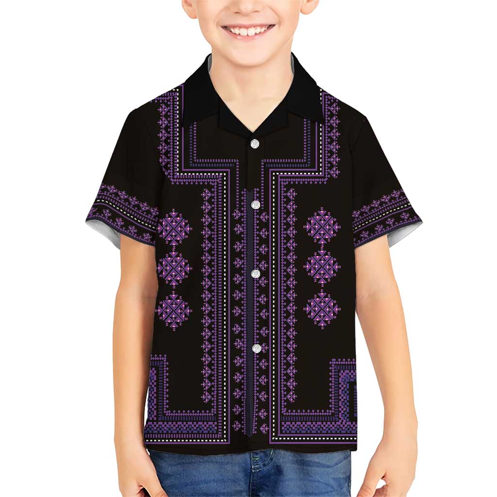 Bulgaria Traditional Pattern Purple Family Matching Short Sleeve Bodycon Dress and Hawaiian Shirt Balkan Culture - Wonder Print Shop