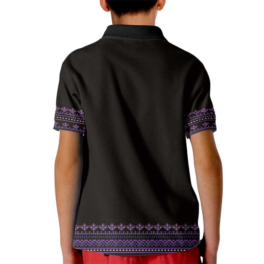 Bulgaria Traditional Pattern Purple Kid Polo Shirt Balkan Culture - Wonder Print Shop