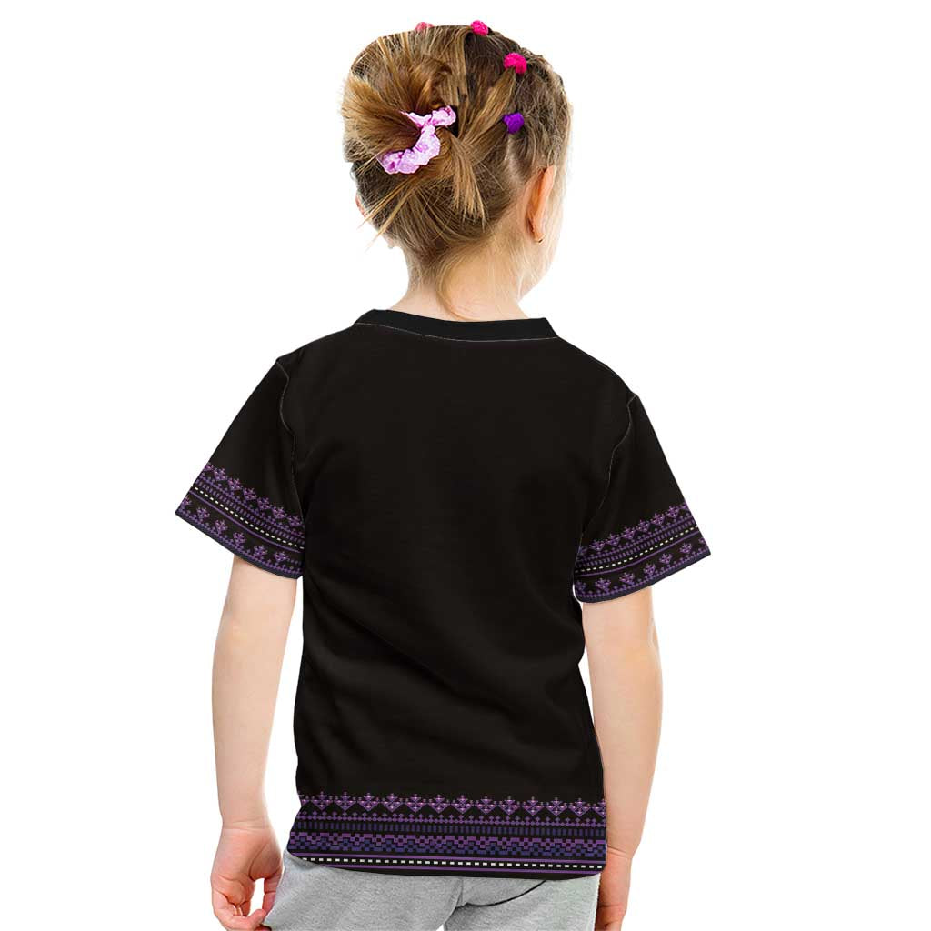 Bulgaria Traditional Pattern Purple Kid T Shirt Balkan Culture - Wonder Print Shop