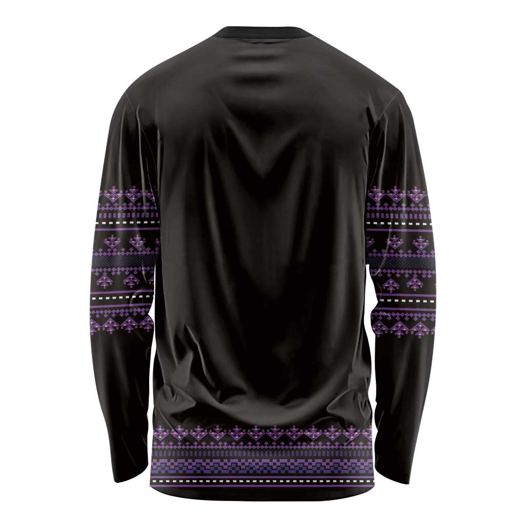 Bulgaria Traditional Pattern Purple Long Sleeve Shirt Balkan Culture - Wonder Print Shop