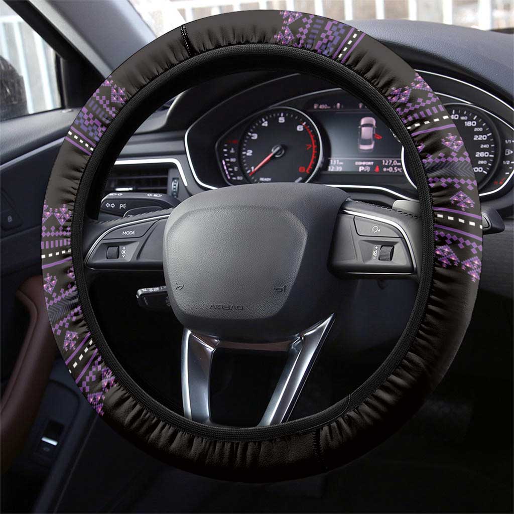 Bulgaria Traditional Pattern Purple Steering Wheel Cover Balkan Culture - Wonder Print Shop