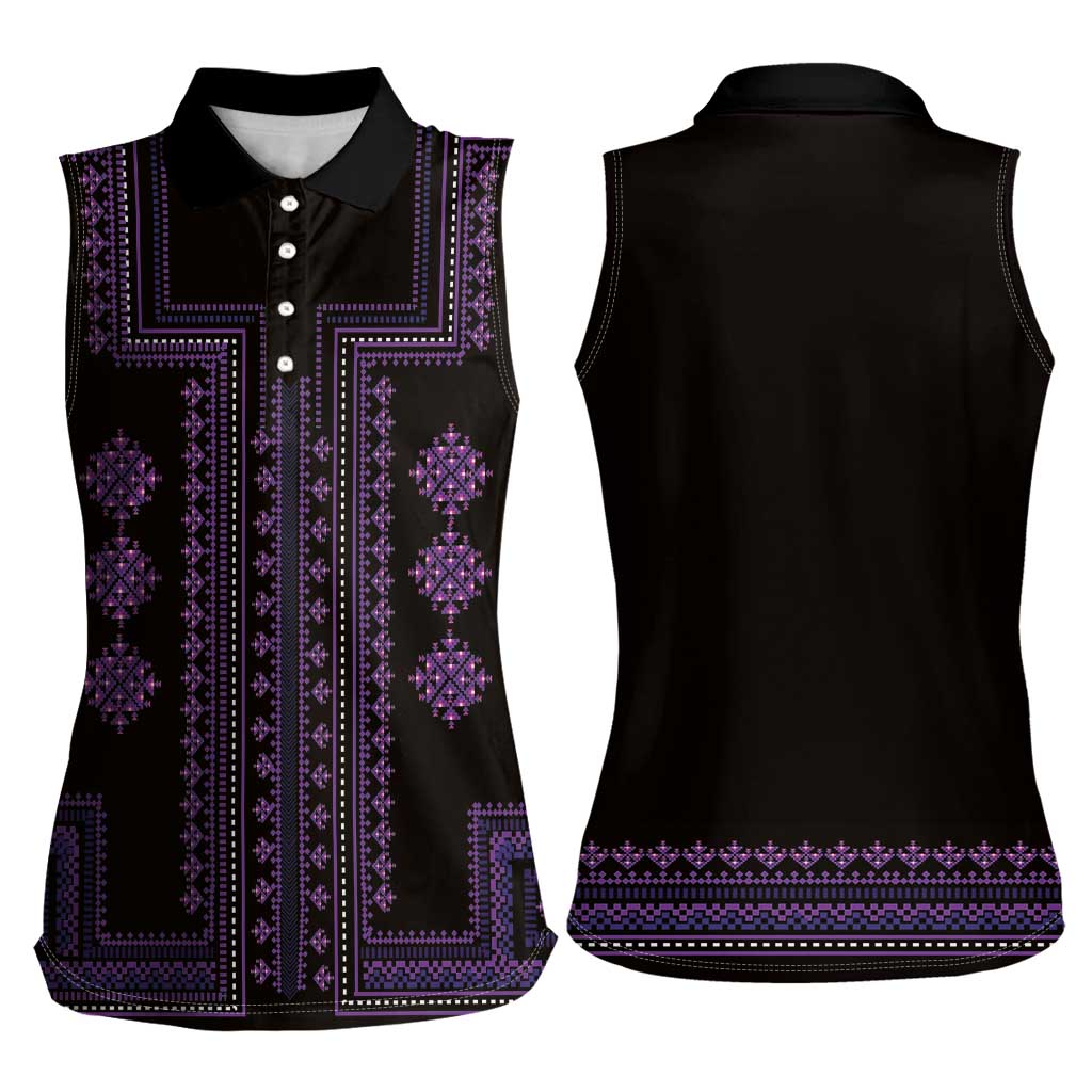Bulgaria Traditional Pattern Purple Women Sleeveless Polo Shirt Balkan Culture - Wonder Print Shop