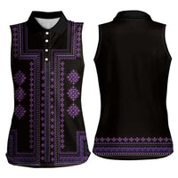 Bulgaria Traditional Pattern Purple Women Sleeveless Polo Shirt Balkan Culture - Wonder Print Shop
