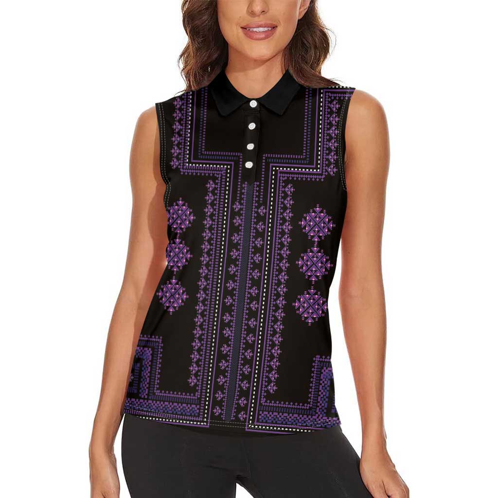 Bulgaria Traditional Pattern Purple Women Sleeveless Polo Shirt Balkan Culture - Wonder Print Shop