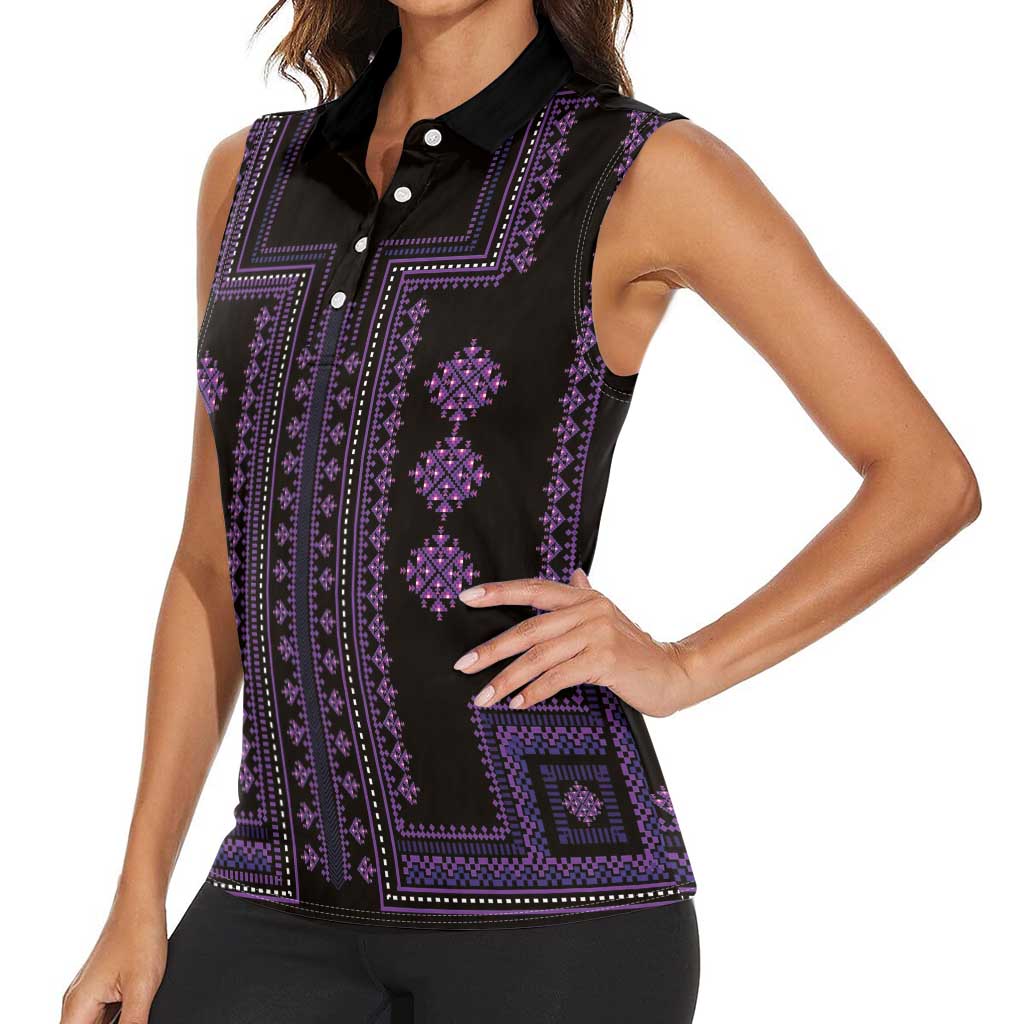 Bulgaria Traditional Pattern Purple Women Sleeveless Polo Shirt Balkan Culture - Wonder Print Shop