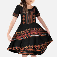 Bulgaria Traditional Pattern Red Family Matching Short Sleeve Bodycon Dress and Hawaiian Shirt Balkan Culture - Wonder Print Shop
