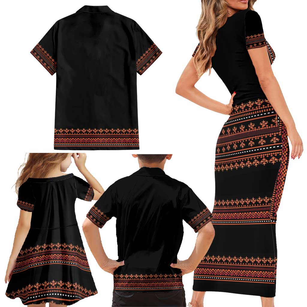 Bulgaria Traditional Pattern Red Family Matching Short Sleeve Bodycon Dress and Hawaiian Shirt Balkan Culture - Wonder Print Shop