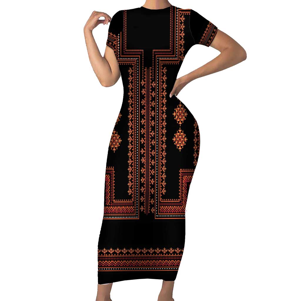 Bulgaria Traditional Pattern Red Family Matching Short Sleeve Bodycon Dress and Hawaiian Shirt Balkan Culture - Wonder Print Shop