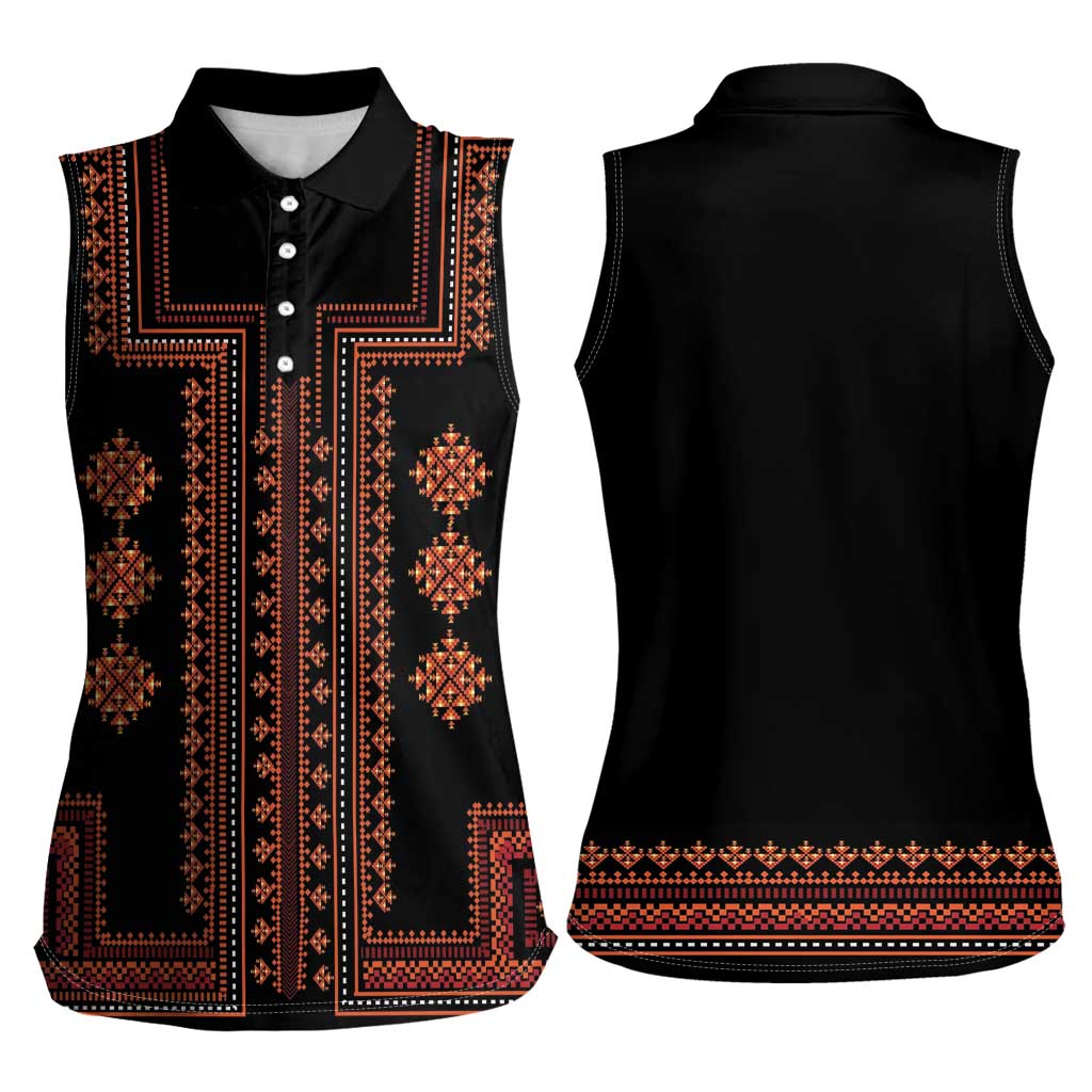 Bulgaria Traditional Pattern Red Women Sleeveless Polo Shirt Balkan Culture - Wonder Print Shop