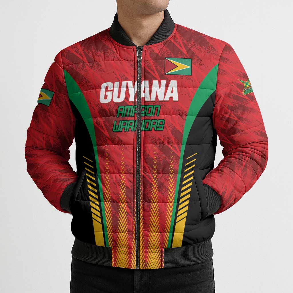 Custom Amazon Warriors Guyana Cricket Bomber Puffer Jacket Ready For Glory Red Version - Wonder Print Shop