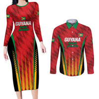 Custom Amazon Warriors Guyana Cricket Couples Matching Long Sleeve Bodycon Dress and Long Sleeve Button Shirt Ready For Glory Red Version - Wonder Print Shop