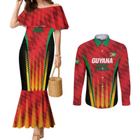 Custom Amazon Warriors Guyana Cricket Couples Matching Mermaid Dress and Long Sleeve Button Shirt Ready For Glory Red Version - Wonder Print Shop