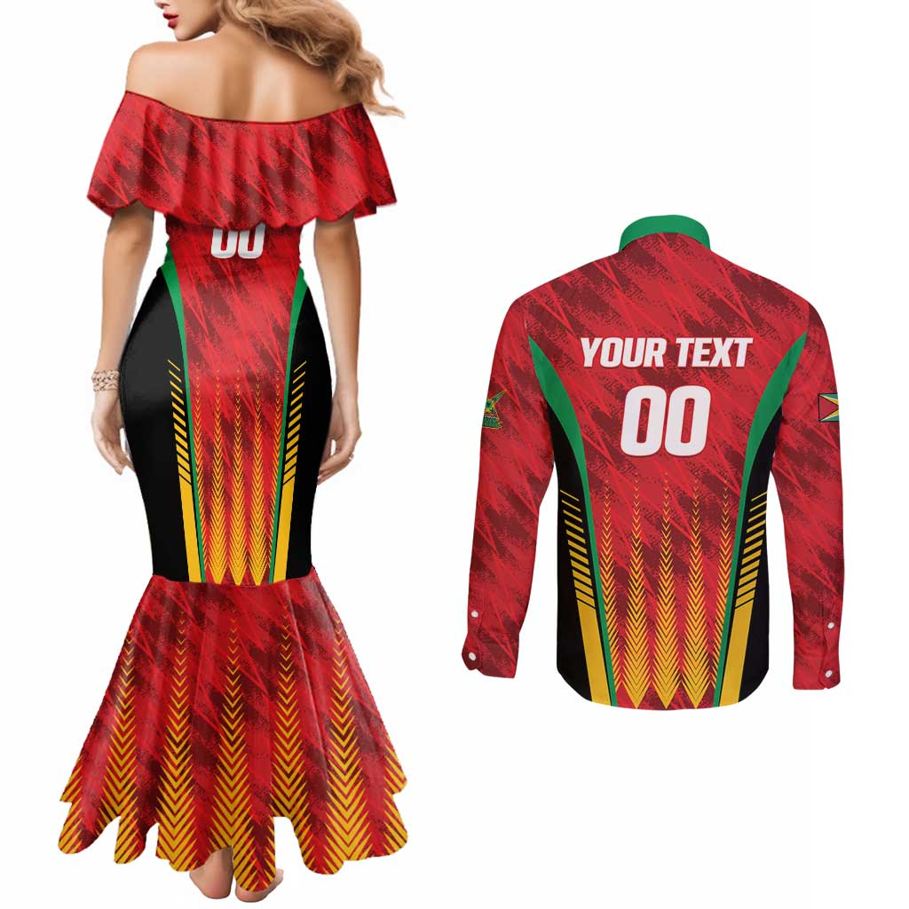 Custom Amazon Warriors Guyana Cricket Couples Matching Mermaid Dress and Long Sleeve Button Shirt Ready For Glory Red Version - Wonder Print Shop
