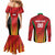 Custom Amazon Warriors Guyana Cricket Couples Matching Mermaid Dress and Long Sleeve Button Shirt Ready For Glory Red Version - Wonder Print Shop