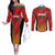 Custom Amazon Warriors Guyana Cricket Couples Matching Off The Shoulder Long Sleeve Dress and Long Sleeve Button Shirt Ready For Glory Red Version - Wonder Print Shop