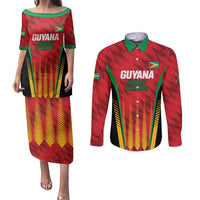 Custom Amazon Warriors Guyana Cricket Couples Matching Puletasi and Long Sleeve Button Shirt Ready For Glory Red Version - Wonder Print Shop