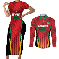 Custom Amazon Warriors Guyana Cricket Couples Matching Short Sleeve Bodycon Dress and Long Sleeve Button Shirt Ready For Glory Red Version - Wonder Print Shop