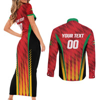 Custom Amazon Warriors Guyana Cricket Couples Matching Short Sleeve Bodycon Dress and Long Sleeve Button Shirt Ready For Glory Red Version - Wonder Print Shop