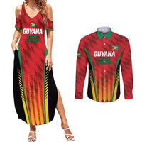 Custom Amazon Warriors Guyana Cricket Couples Matching Summer Maxi Dress and Long Sleeve Button Shirt Ready For Glory Red Version - Wonder Print Shop