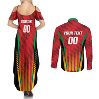 Custom Amazon Warriors Guyana Cricket Couples Matching Summer Maxi Dress and Long Sleeve Button Shirt Ready For Glory Red Version - Wonder Print Shop