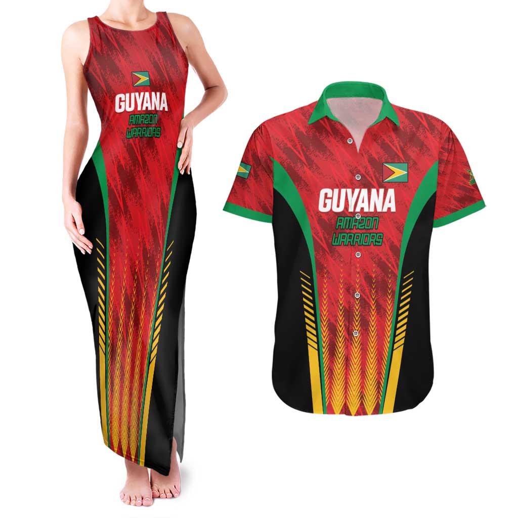 Custom Amazon Warriors Guyana Cricket Couples Matching Tank Maxi Dress and Hawaiian Shirt Ready For Glory Red Version - Wonder Print Shop