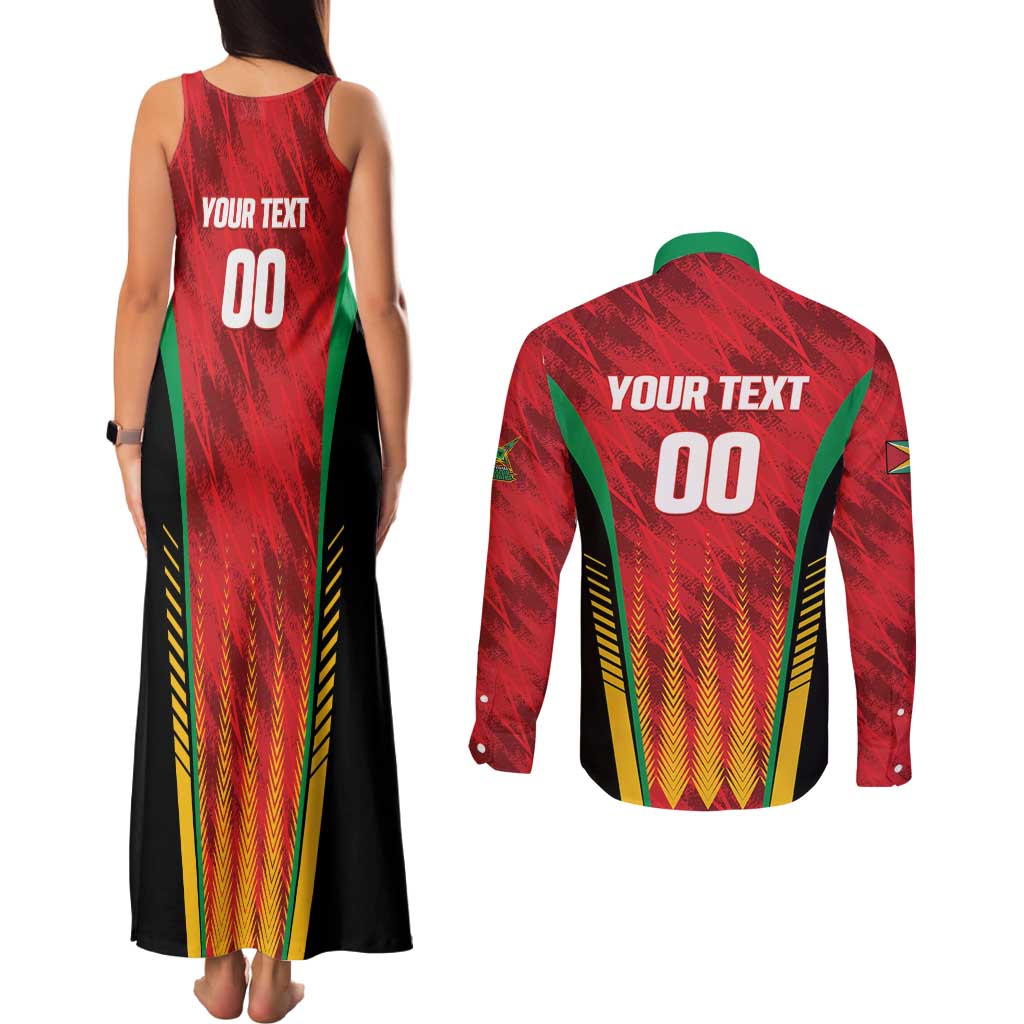 Custom Amazon Warriors Guyana Cricket Couples Matching Tank Maxi Dress and Long Sleeve Button Shirt Ready For Glory Red Version - Wonder Print Shop