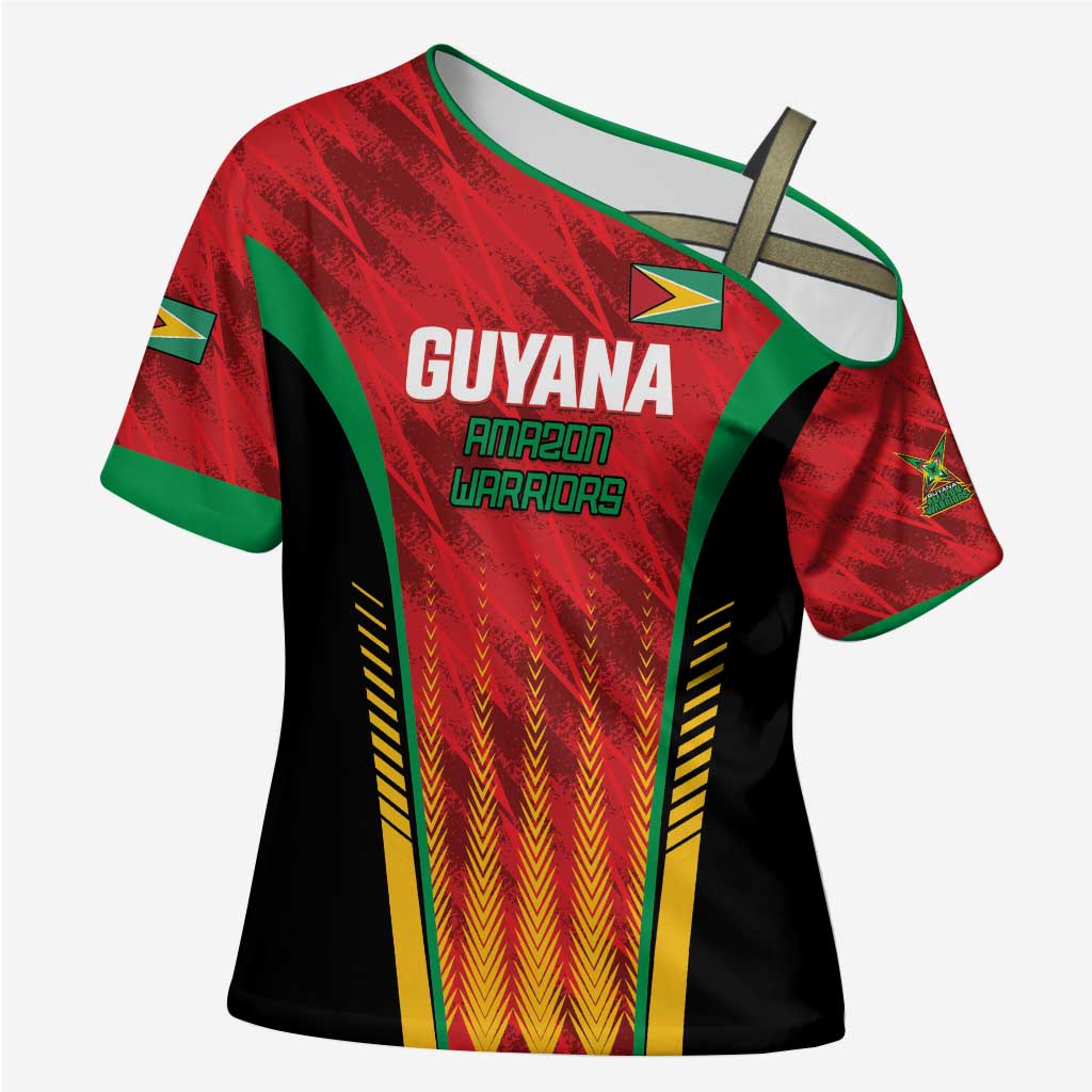 Custom Amazon Warriors Guyana Cricket Cross Shoulder Shirt Ready For Glory Red Version - Wonder Print Shop