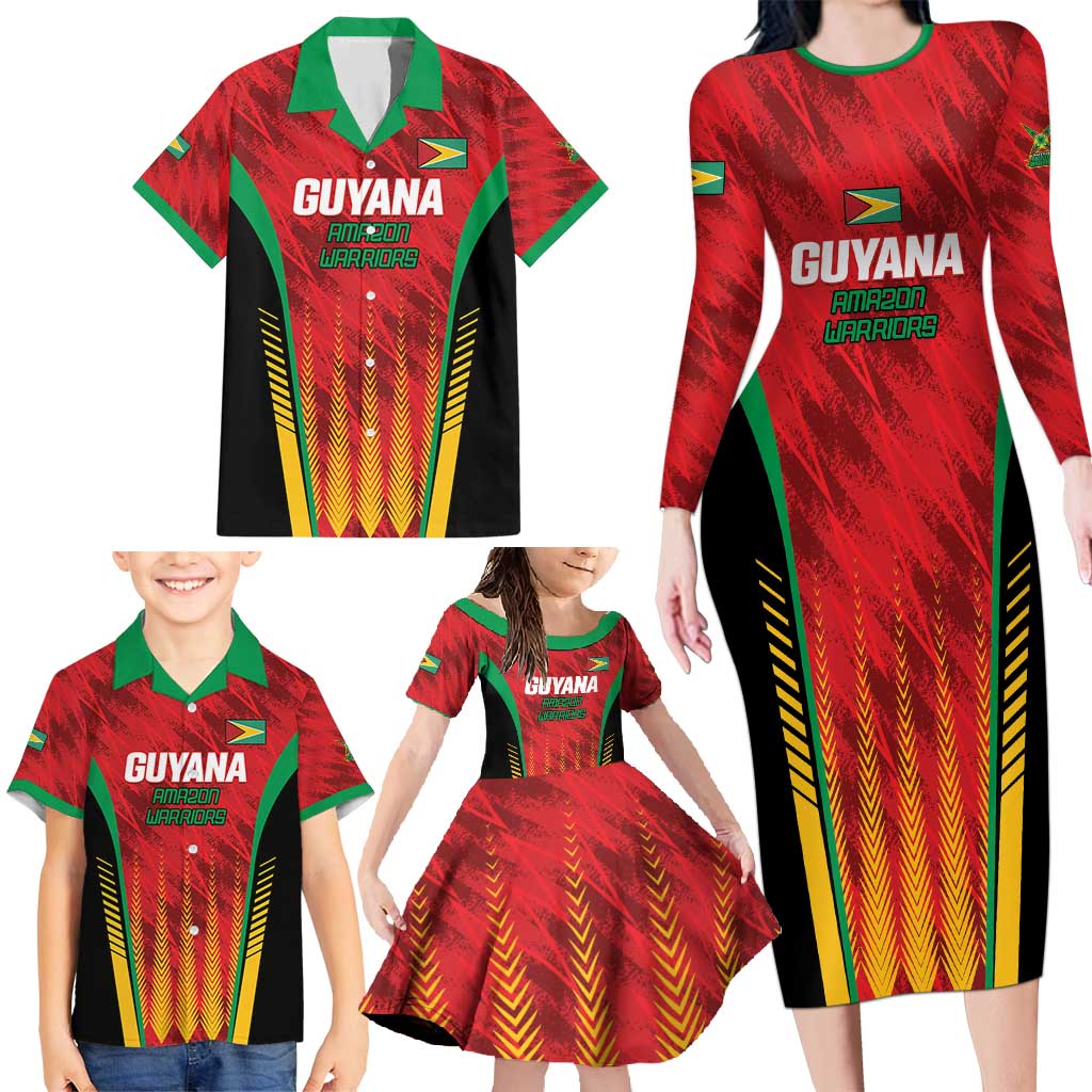 Custom Amazon Warriors Guyana Cricket Family Matching Long Sleeve Bodycon Dress and Hawaiian Shirt Ready For Glory Red Version - Wonder Print Shop