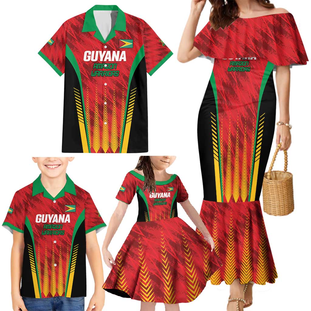 Custom Amazon Warriors Guyana Cricket Family Matching Mermaid Dress and Hawaiian Shirt Ready For Glory Red Version - Wonder Print Shop