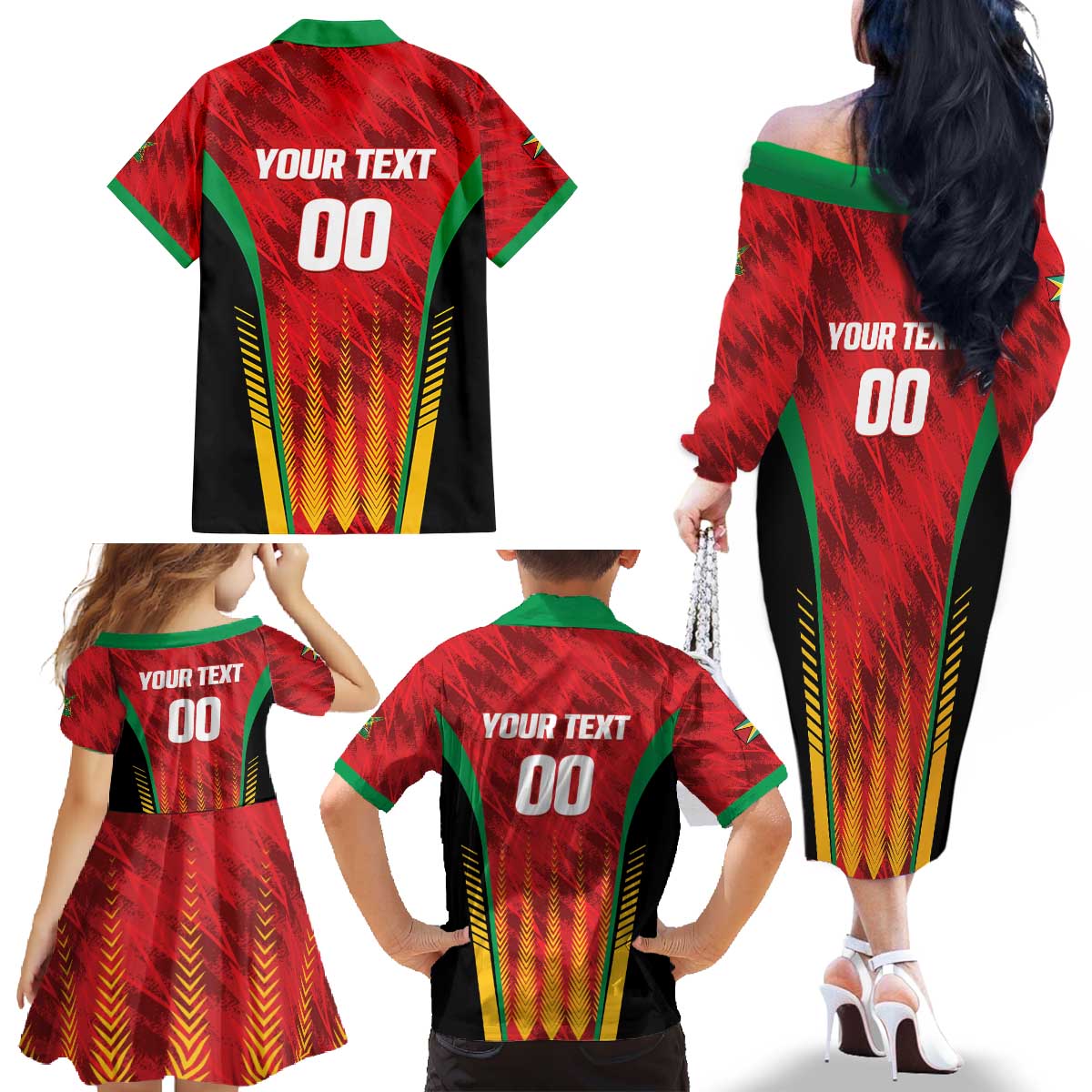 Custom Amazon Warriors Guyana Cricket Family Matching Off The Shoulder Long Sleeve Dress and Hawaiian Shirt Ready For Glory Red Version - Wonder Print Shop