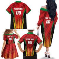 Custom Amazon Warriors Guyana Cricket Family Matching Off The Shoulder Long Sleeve Dress and Hawaiian Shirt Ready For Glory Red Version - Wonder Print Shop