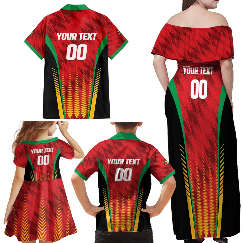 Custom Amazon Warriors Guyana Cricket Family Matching Off Shoulder Maxi Dress and Hawaiian Shirt Ready For Glory Red Version - Wonder Print Shop