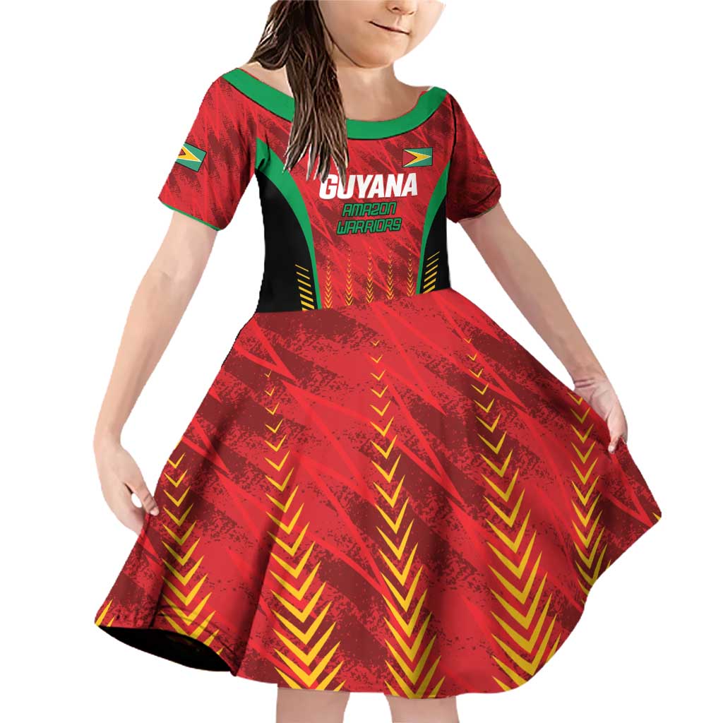Custom Amazon Warriors Guyana Cricket Family Matching Off Shoulder Short Dress and Hawaiian Shirt Ready For Glory Red Version - Wonder Print Shop