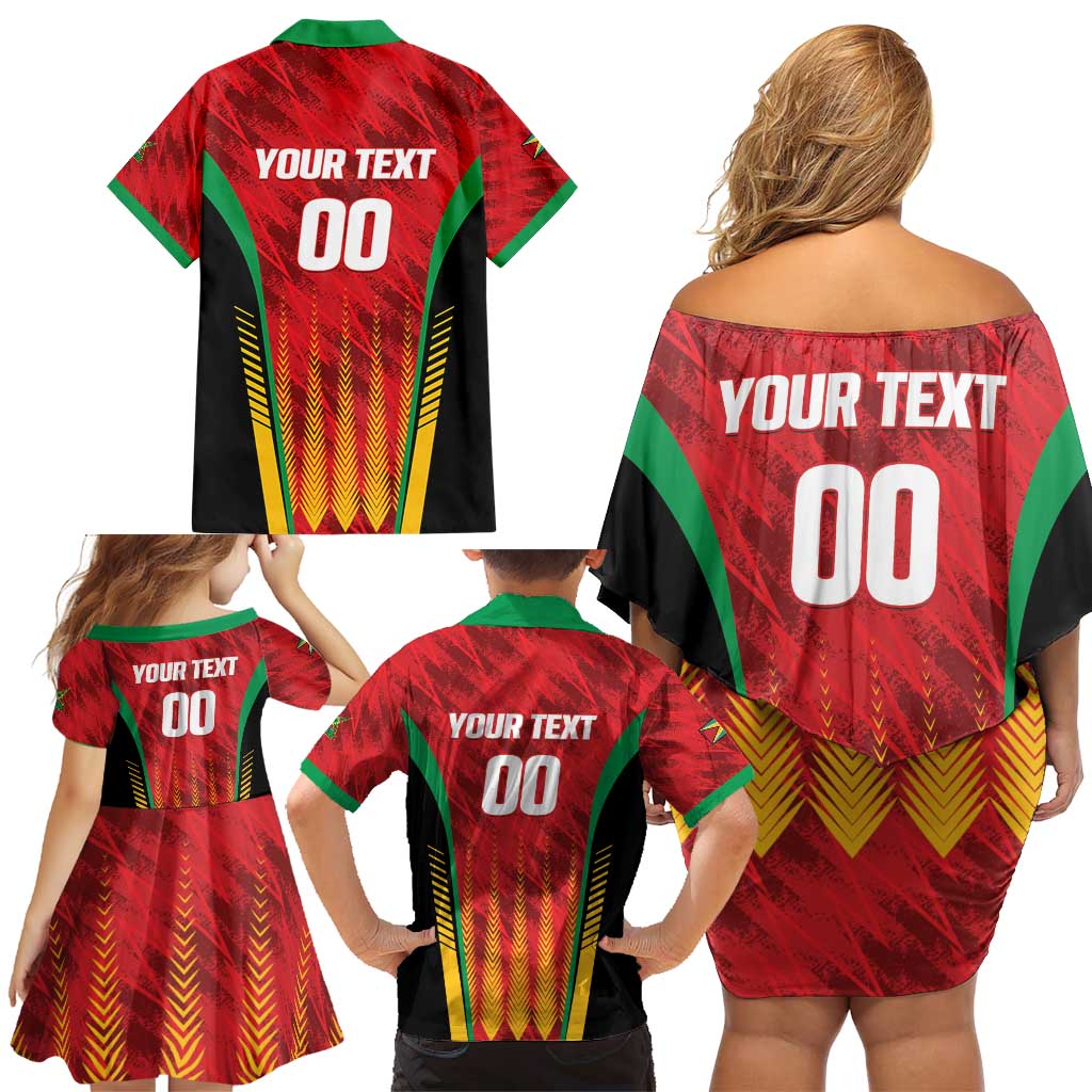 Custom Amazon Warriors Guyana Cricket Family Matching Off Shoulder Short Dress and Hawaiian Shirt Ready For Glory Red Version - Wonder Print Shop