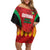 Custom Amazon Warriors Guyana Cricket Family Matching Off Shoulder Short Dress and Hawaiian Shirt Ready For Glory Red Version - Wonder Print Shop