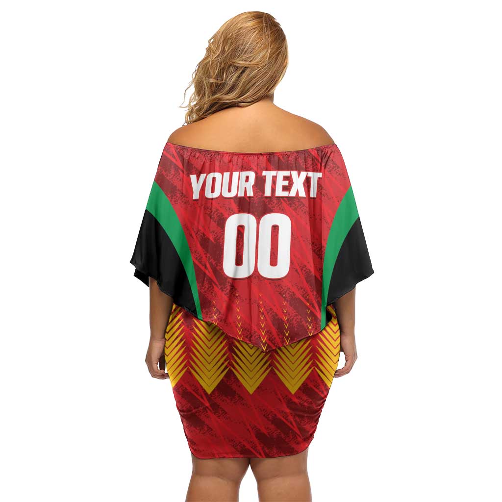 Custom Amazon Warriors Guyana Cricket Family Matching Off Shoulder Short Dress and Hawaiian Shirt Ready For Glory Red Version - Wonder Print Shop