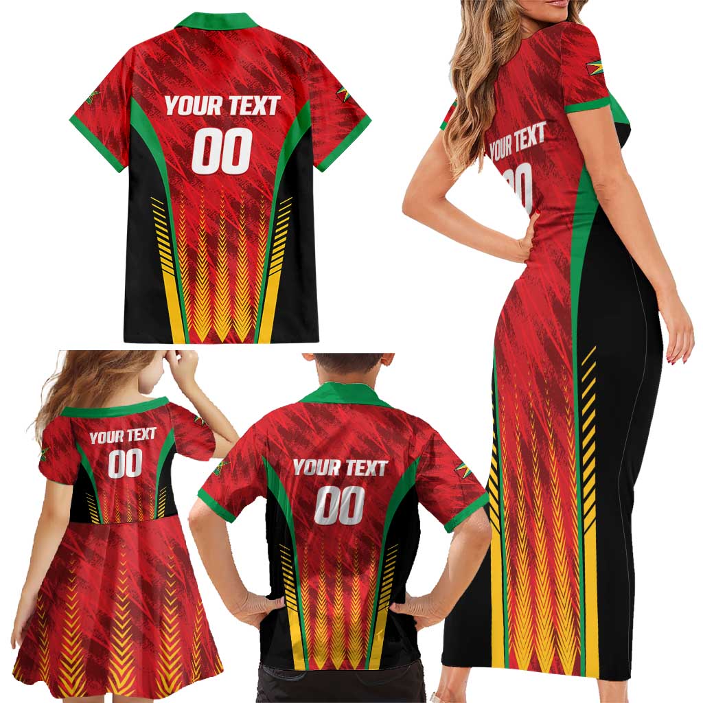 Custom Amazon Warriors Guyana Cricket Family Matching Short Sleeve Bodycon Dress and Hawaiian Shirt Ready For Glory Red Version - Wonder Print Shop