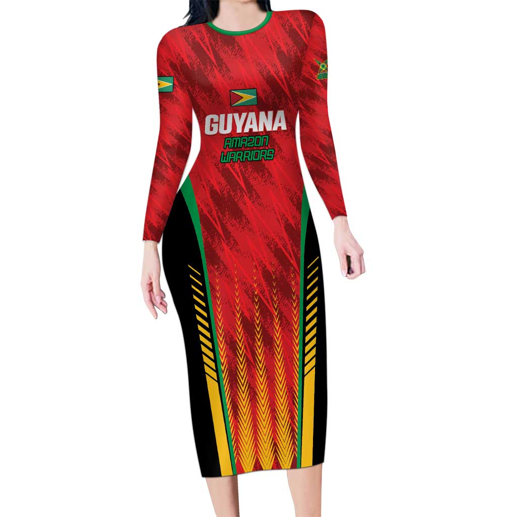 Custom Amazon Warriors Guyana Cricket Long Sleeve Bodycon Dress Ready For Glory Red Version - Wonder Print Shop