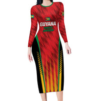 Custom Amazon Warriors Guyana Cricket Long Sleeve Bodycon Dress Ready For Glory Red Version - Wonder Print Shop