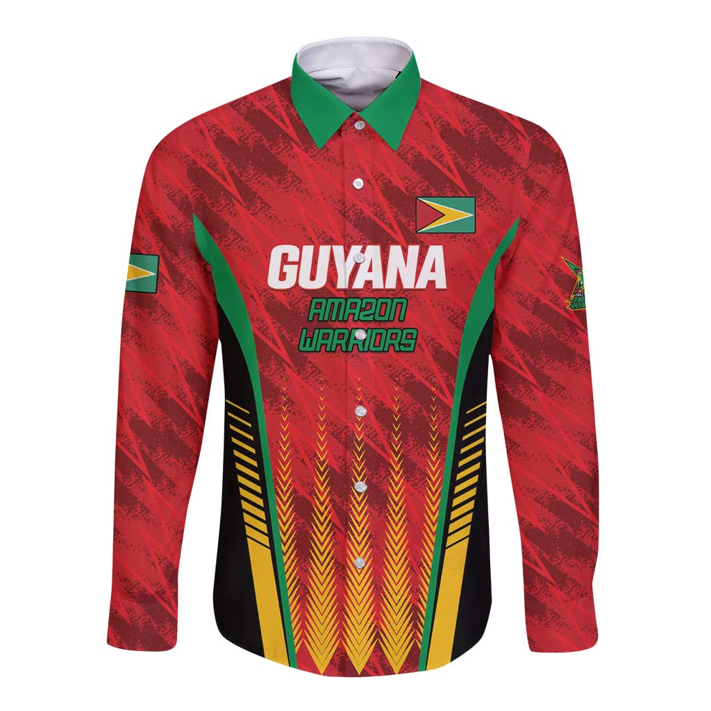 Custom Amazon Warriors Guyana Cricket Long Sleeve Button Shirt Ready For Glory Red Version - Wonder Print Shop