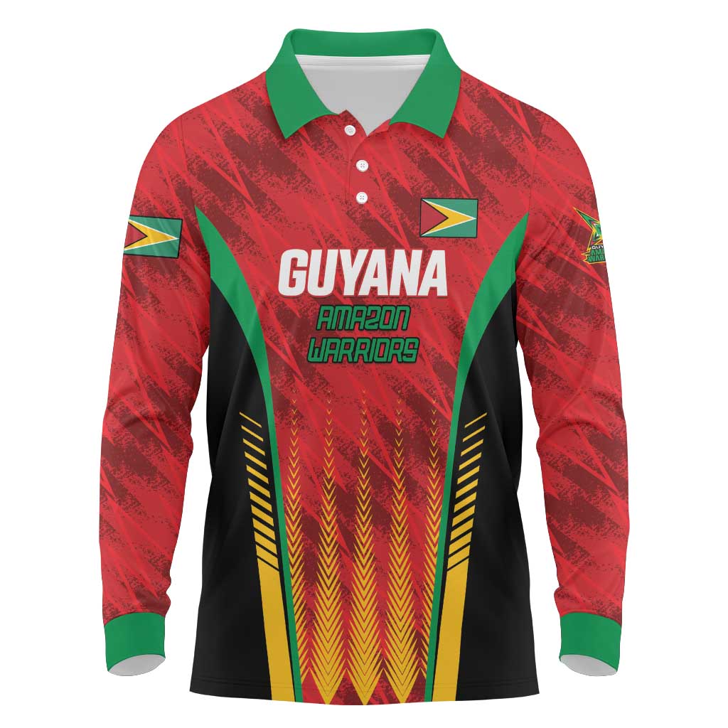 Custom Amazon Warriors Guyana Cricket Long Sleeve Polo Shirt Ready For Glory Red Version - Wonder Print Shop