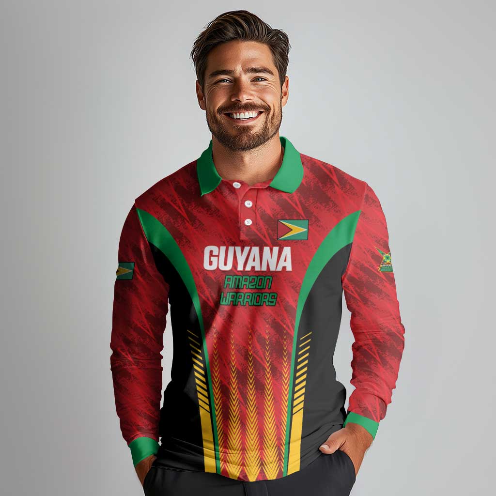 Custom Amazon Warriors Guyana Cricket Long Sleeve Polo Shirt Ready For Glory Red Version - Wonder Print Shop