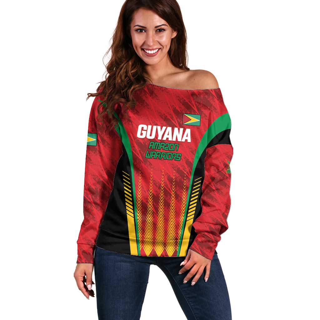 Custom Amazon Warriors Guyana Cricket Off Shoulder Sweater Ready For Glory Red Version - Wonder Print Shop