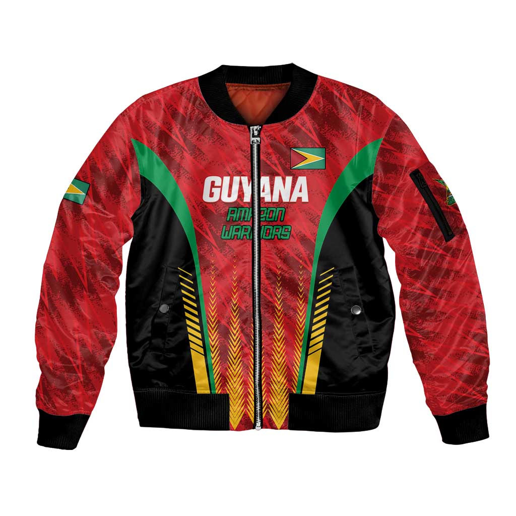 Custom Amazon Warriors Guyana Cricket Sleeve Zip Bomber Jacket Ready For Glory Red Version - Wonder Print Shop