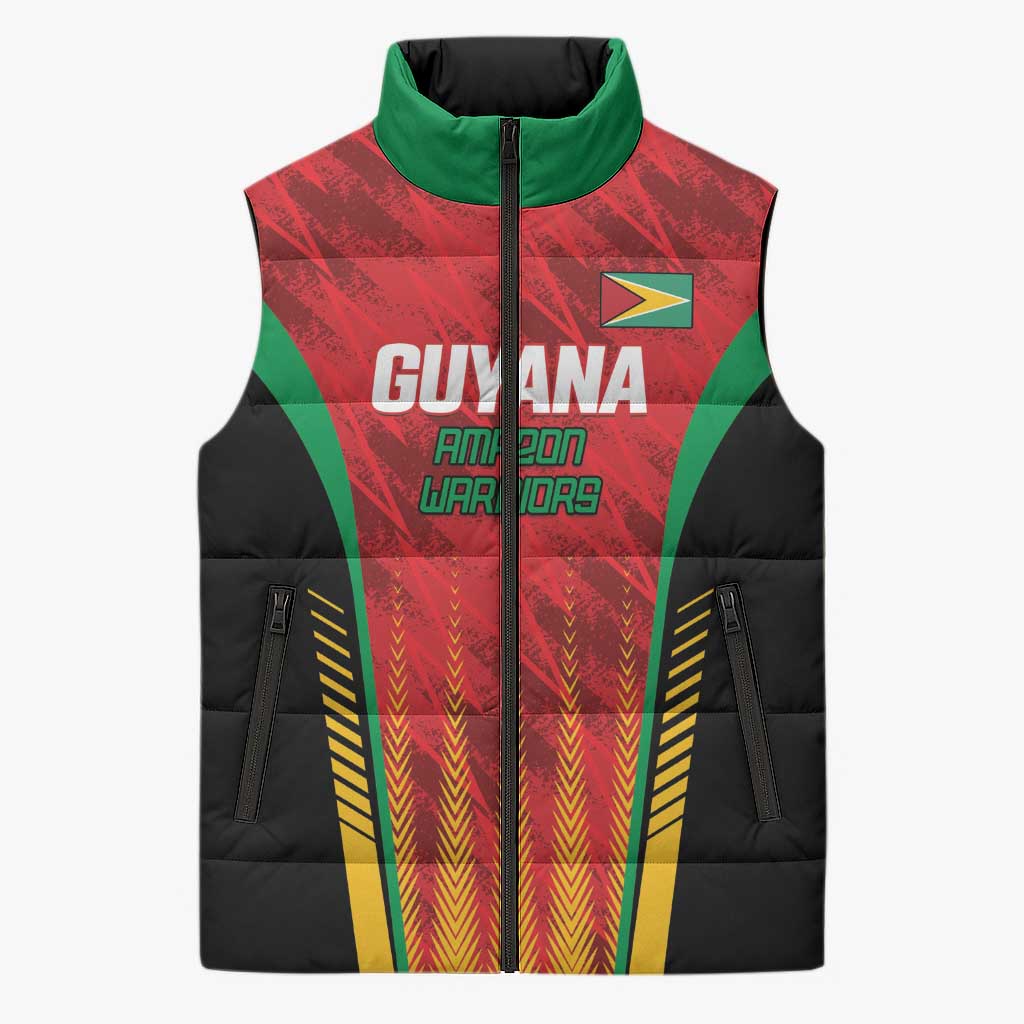 Custom Amazon Warriors Guyana Cricket Sleeveless Puffer Jacket Ready For Glory Red Version - Wonder Print Shop