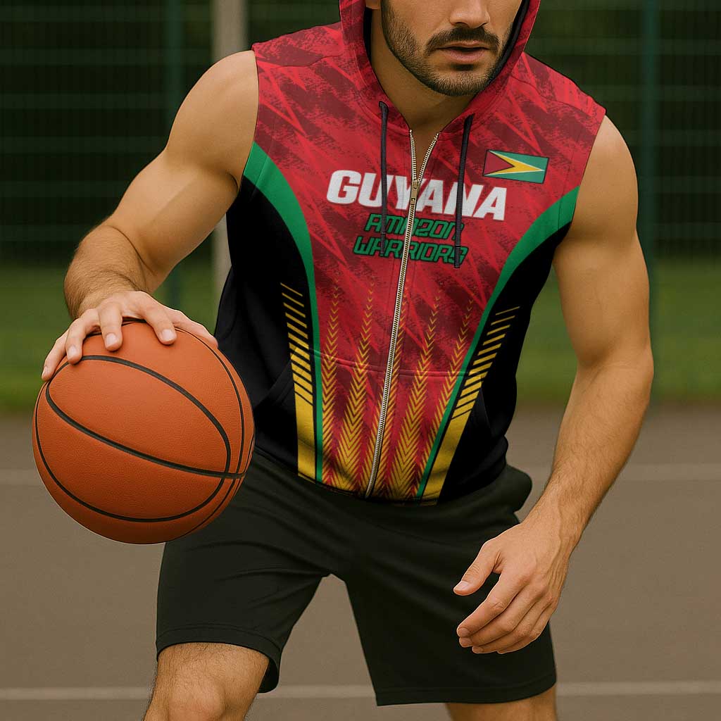 Custom Amazon Warriors Guyana Cricket Sleeveless Zip Hoodie Ready For Glory Red Version - Wonder Print Shop