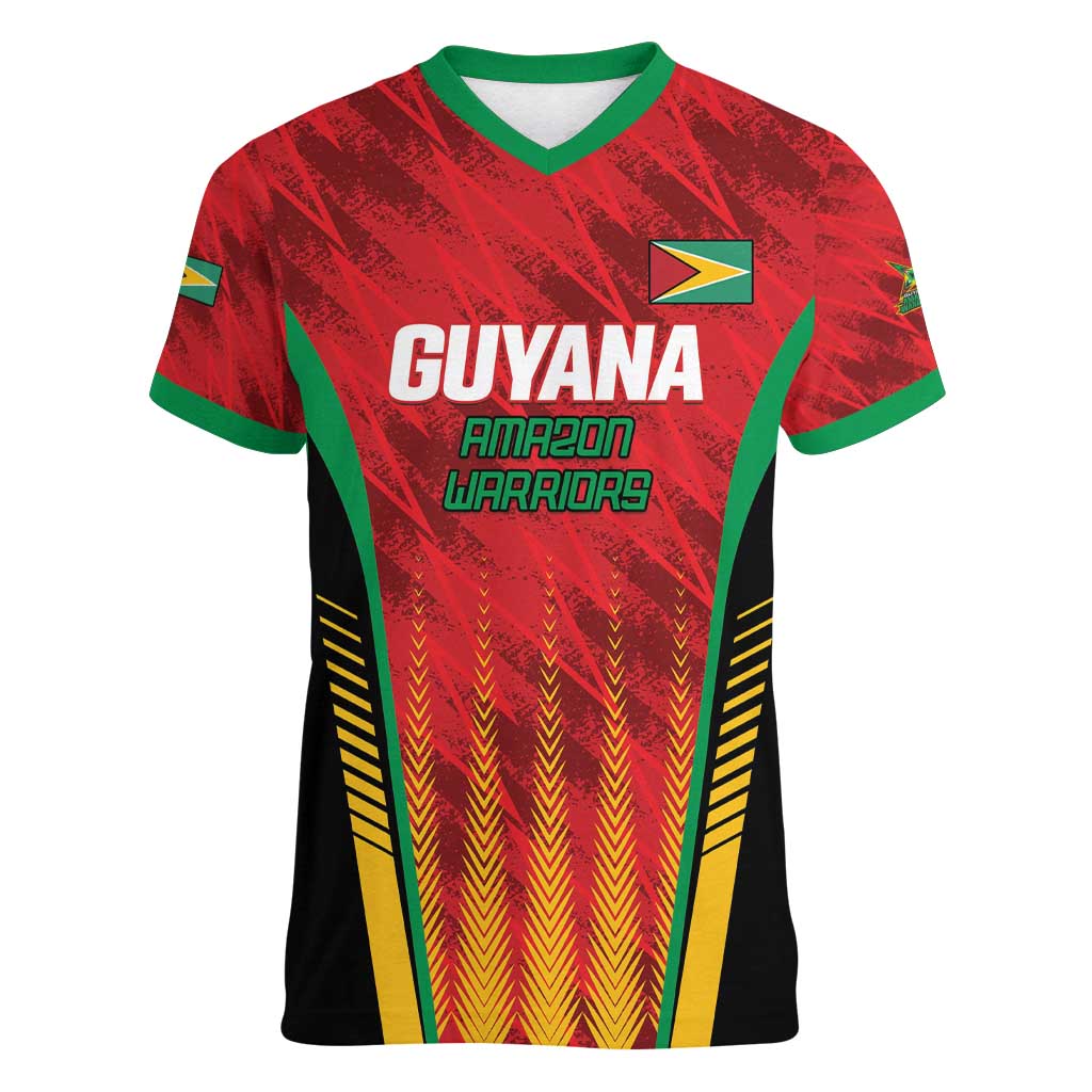 Custom Amazon Warriors Guyana Cricket Women V-Neck T-Shirt Ready For Glory Red Version - Wonder Print Shop