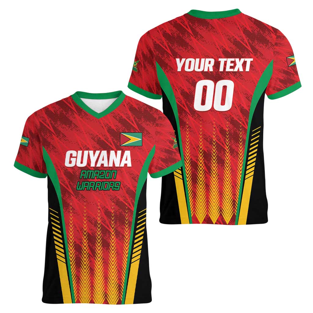 Custom Amazon Warriors Guyana Cricket Women V-Neck T-Shirt Ready For Glory Red Version - Wonder Print Shop